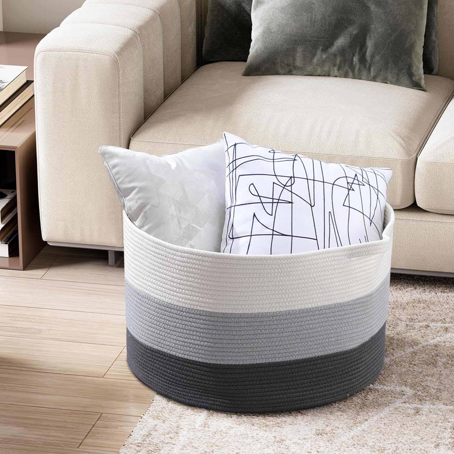 Large Cotton Woven Basket,22"x22"x14" Rope Basket