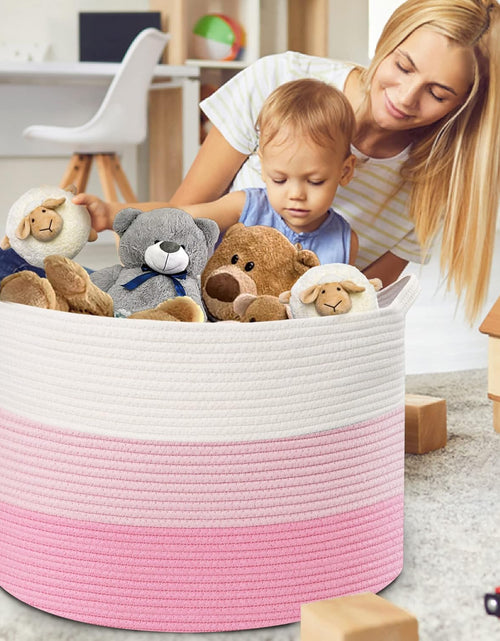 Load image into Gallery viewer, Large Cotton Woven Basket,22&quot;x22&quot;x14&quot; Rope Basket (3-Toned Pink)

