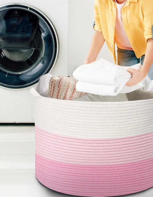 Load image into Gallery viewer, Large Cotton Woven Basket,22&quot;x22&quot;x14&quot; Rope Basket (3-Toned Pink)
