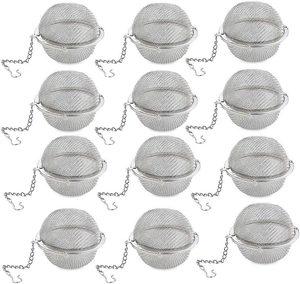 12Pcs Tea Infuser Silicone Handle Stainless Steel Tea Strainer
