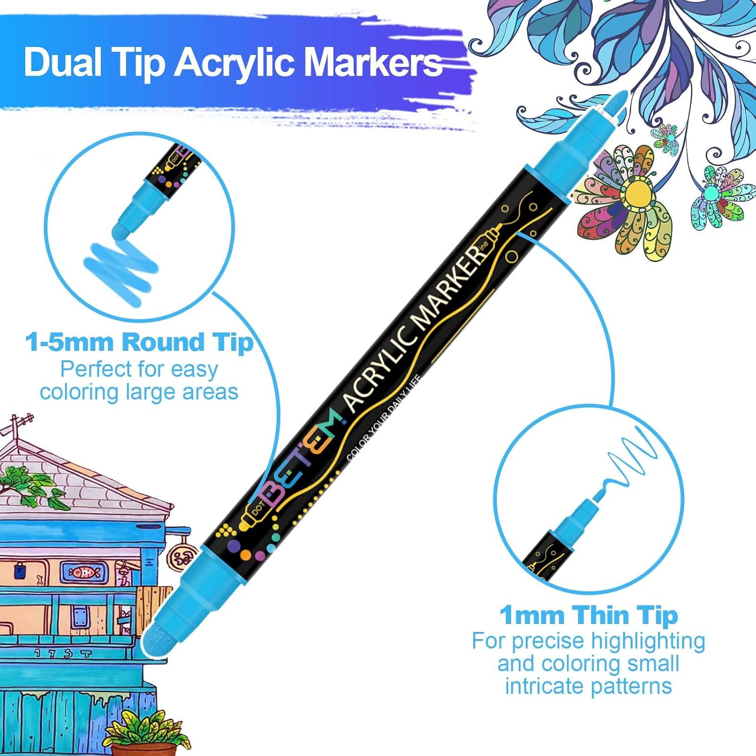 36 Colors Dual Tip Acrylic Paint Pens Markers, Premium Acrylic Paint Pens