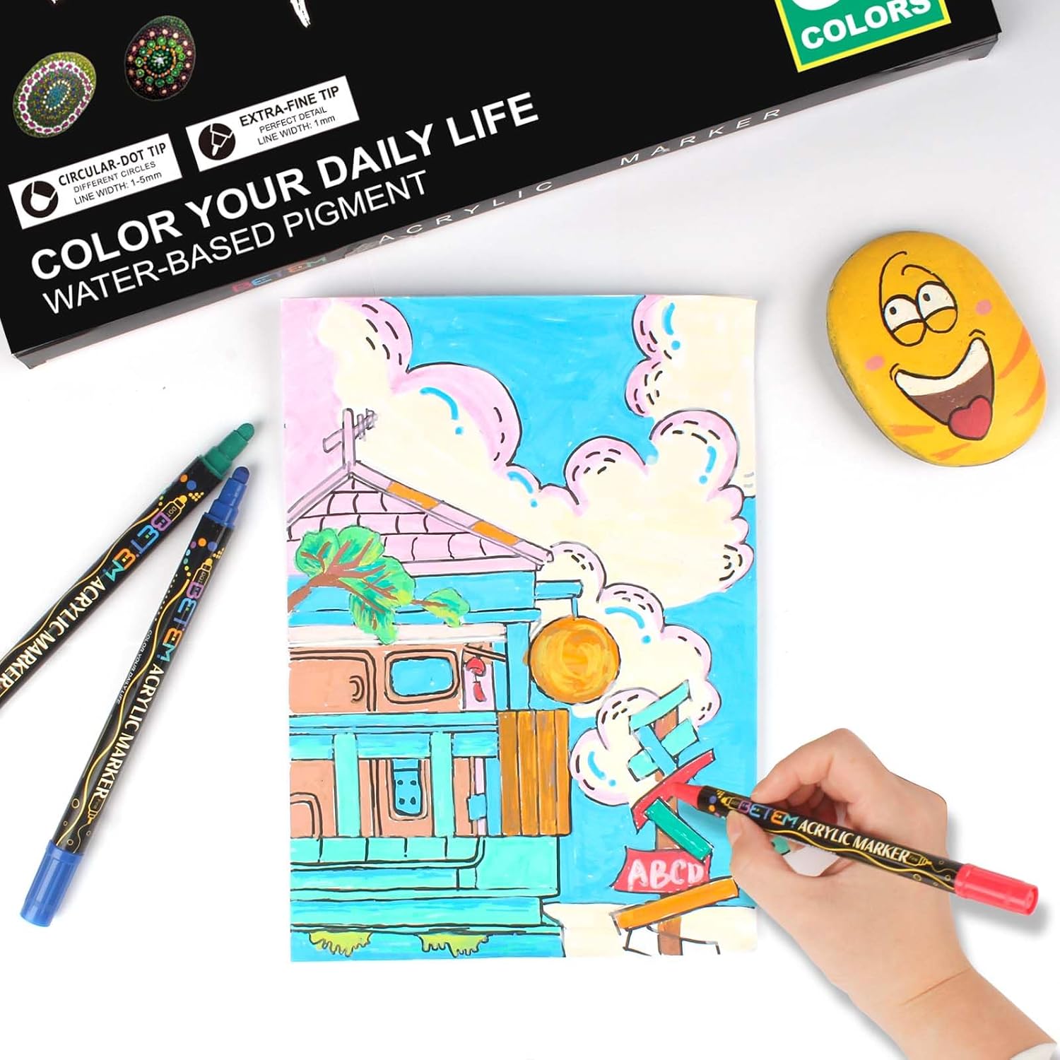 36 Colors Dual Tip Acrylic Paint Pens Markers, Premium Acrylic Paint Pens