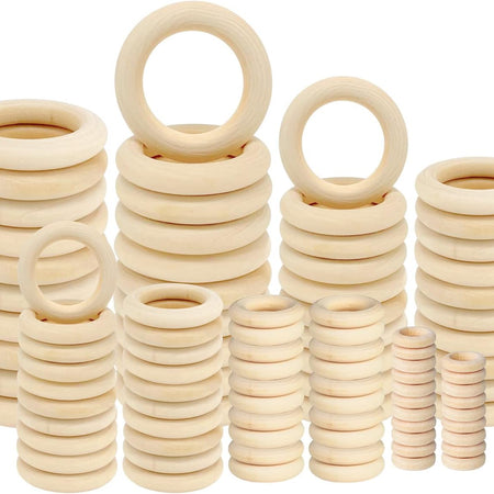100 PCS Unfinished Natural Wooden Rings for Crafts, Wood Rings