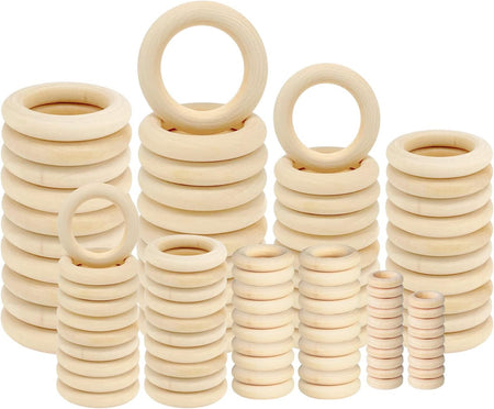 100 PCS Unfinished Natural Wooden Rings for Crafts, Wood Rings