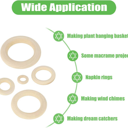 100 PCS Unfinished Natural Wooden Rings for Crafts, Wood Rings