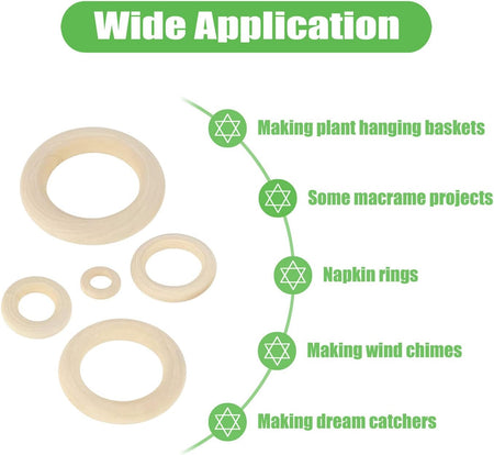 100 PCS Unfinished Natural Wooden Rings for Crafts, Wood Rings