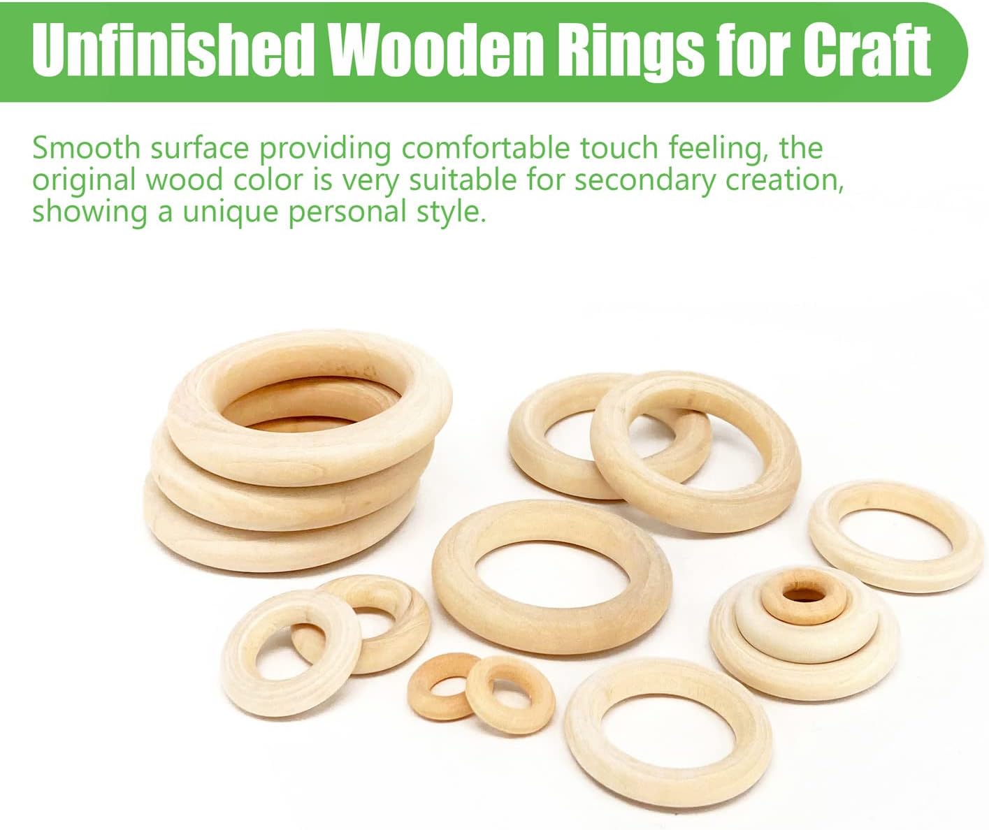 100 PCS Unfinished Natural Wooden Rings for Crafts, Wood Rings