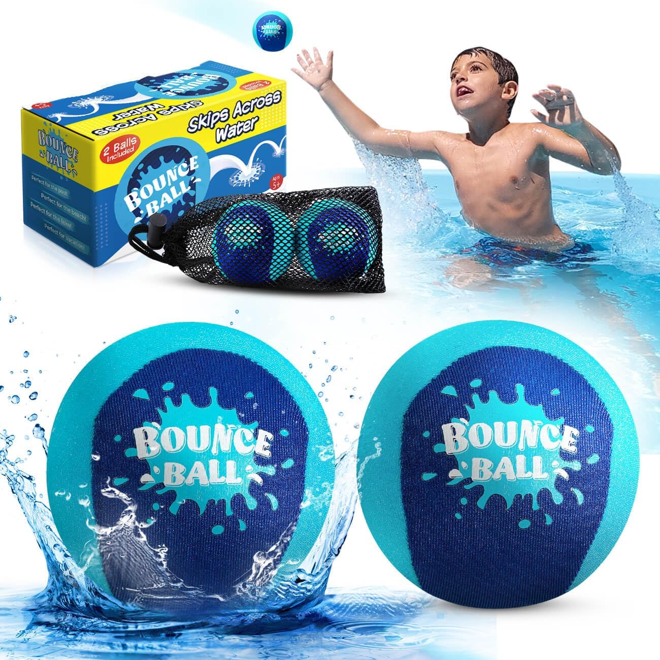 2-Pack Bounce Balls | Water Bouncing Balls Beach Balls & Grip Ball