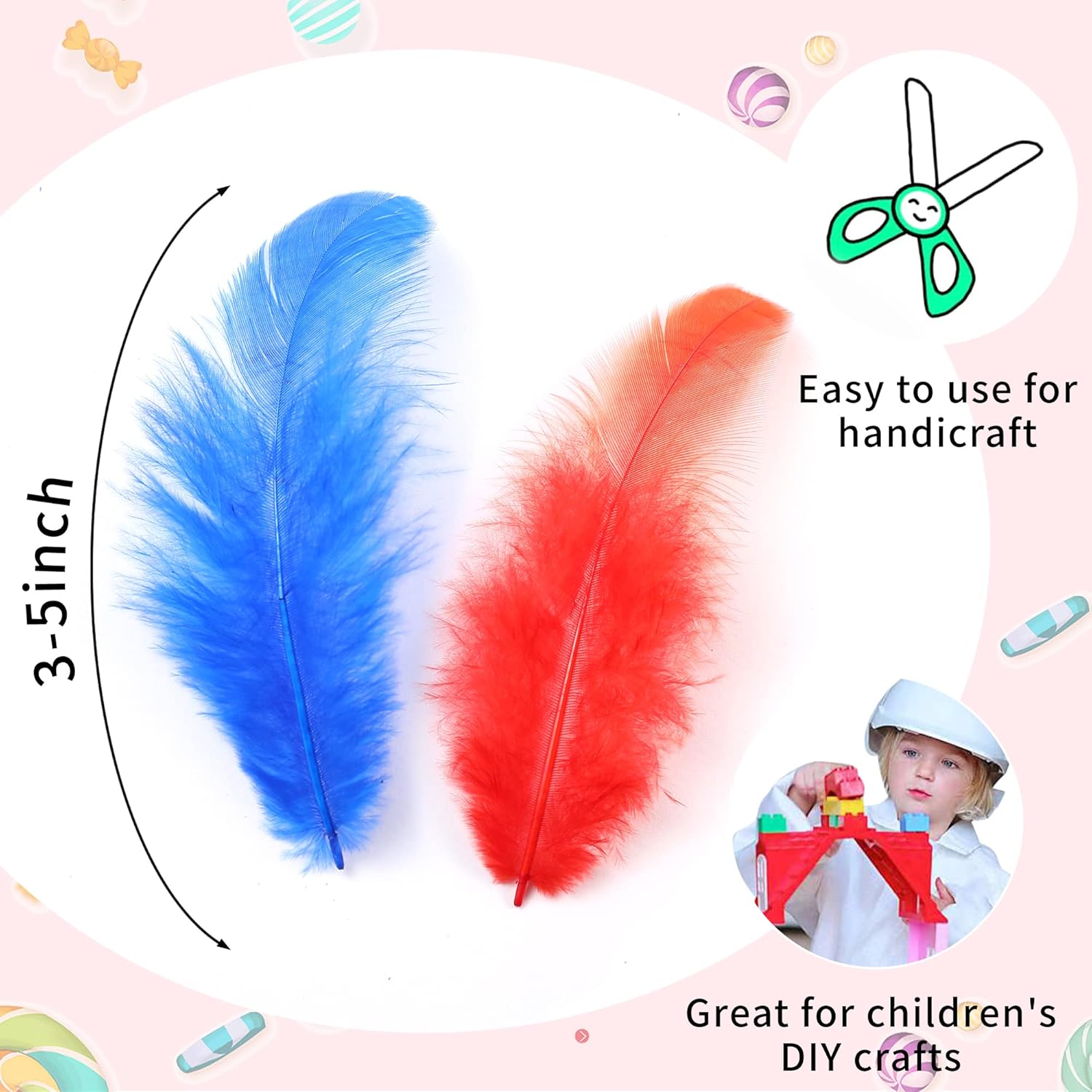 300pcs 3-5inch Colored Feathers Bulk for Kindergarten DIY Crafts
