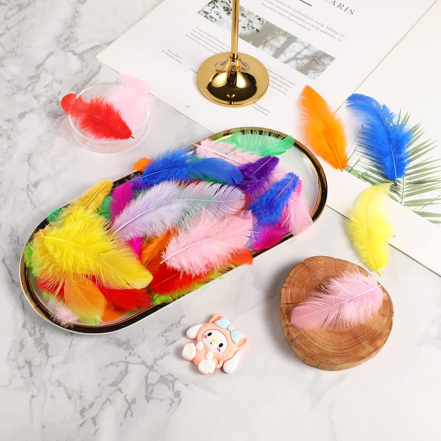 300pcs 3-5inch Colored Feathers Bulk for Kindergarten DIY Crafts