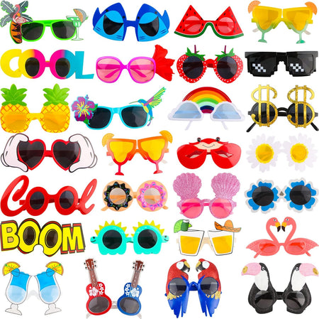 9 Pairs Funny Hawaiian Glasses, Tropical Fancy Dress Props, Fun Summer  28 Pair Novelty Hawaiian Sunglasses Funny Plastic Tropical Luau Party Sunglasses for Summer