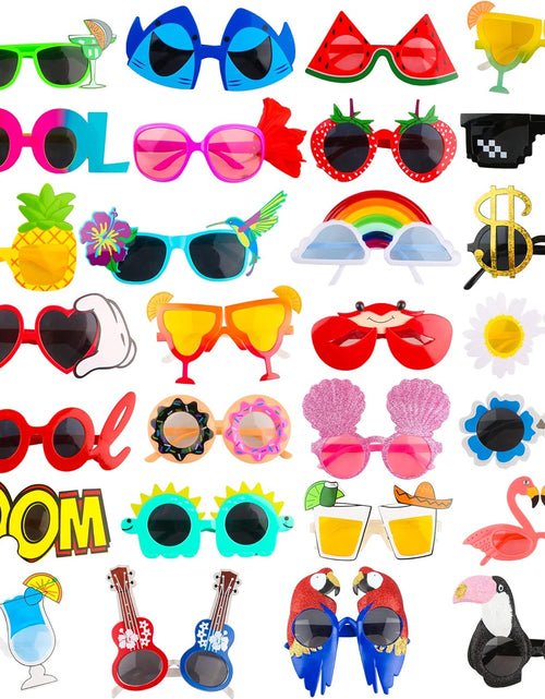 Load image into Gallery viewer, 9 Pairs Funny Hawaiian Glasses, Tropical Fancy Dress Props, Fun Summer  28 Pair Novelty Hawaiian Sunglasses Funny Plastic Tropical Luau Party Sunglasses for Summer
