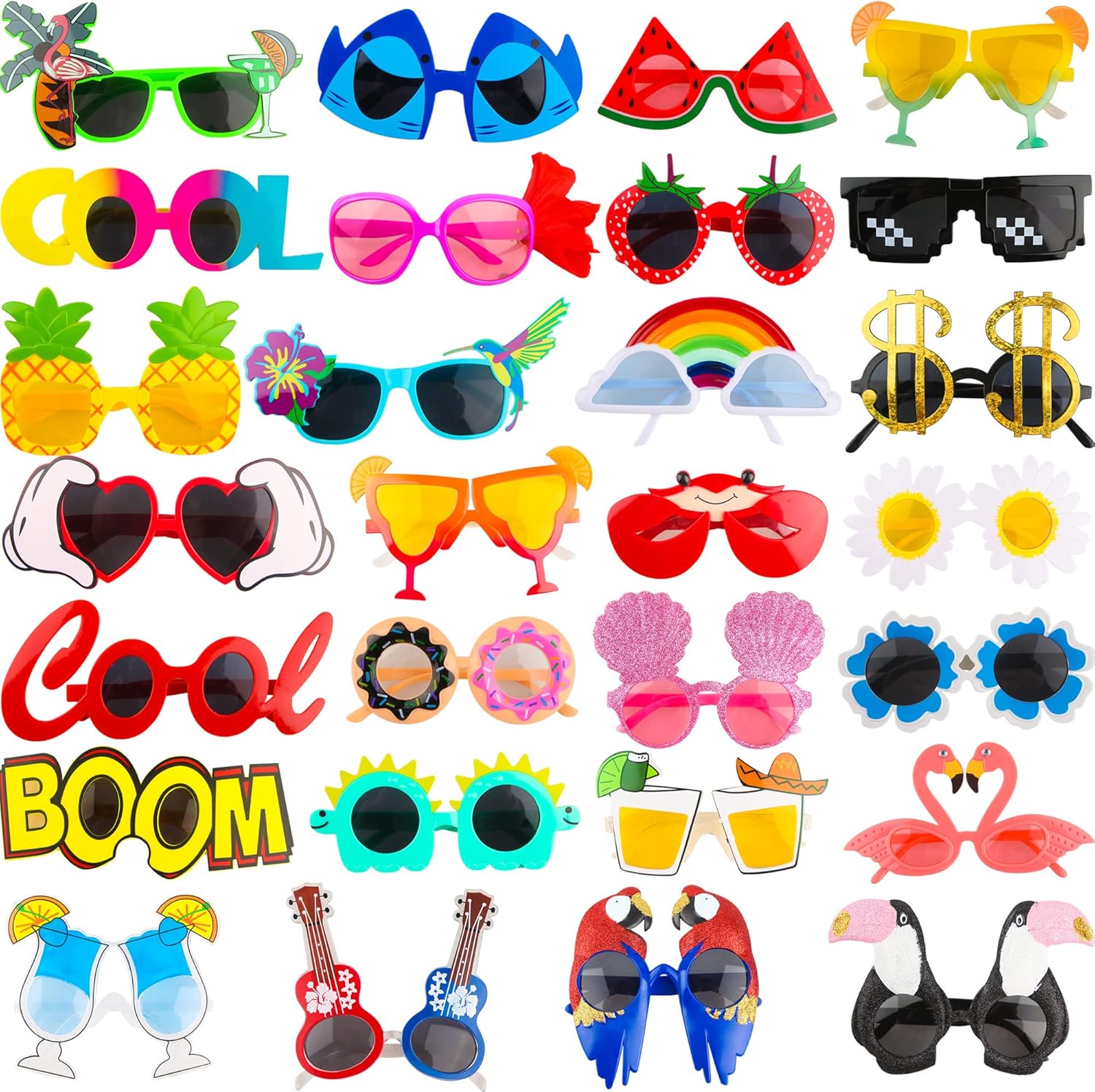 9 Pairs Funny Hawaiian Glasses, Tropical Fancy Dress Props, Fun Summer  28 Pair Novelty Hawaiian Sunglasses Funny Plastic Tropical Luau Party Sunglasses for Summer