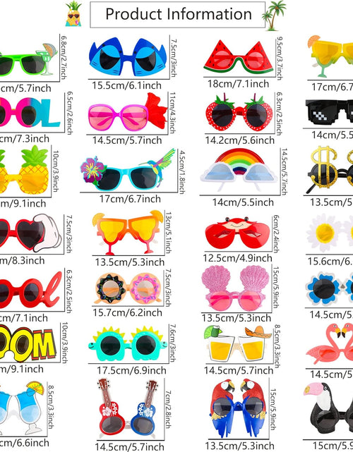 Load image into Gallery viewer, 9 Pairs Funny Hawaiian Glasses, Tropical Fancy Dress Props, Fun Summer  28 Pair Novelty Hawaiian Sunglasses Funny Plastic Tropical Luau Party Sunglasses for Summer
