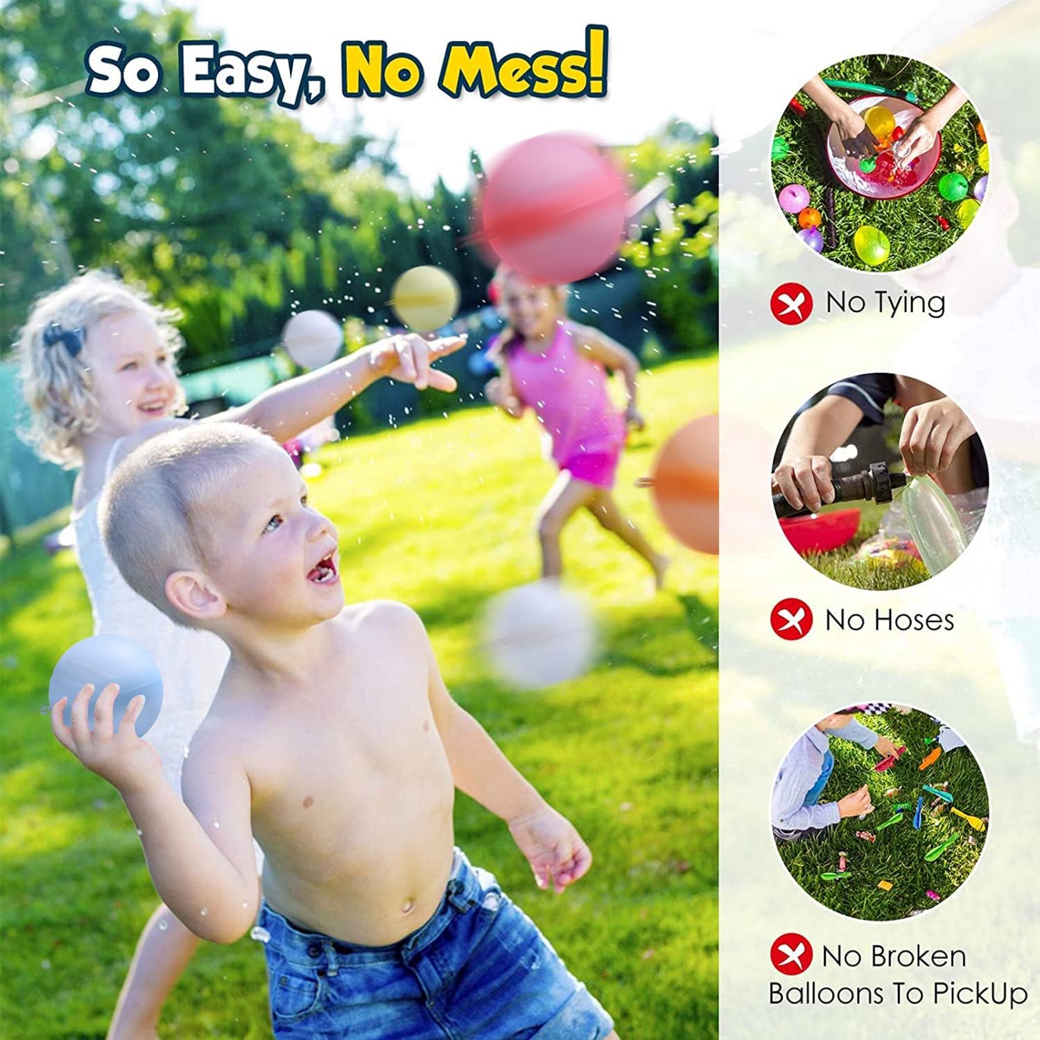 Reusable Water Balloons Water Balls Latex-Free with Portable Mesh Bag Summer (24 Pack)