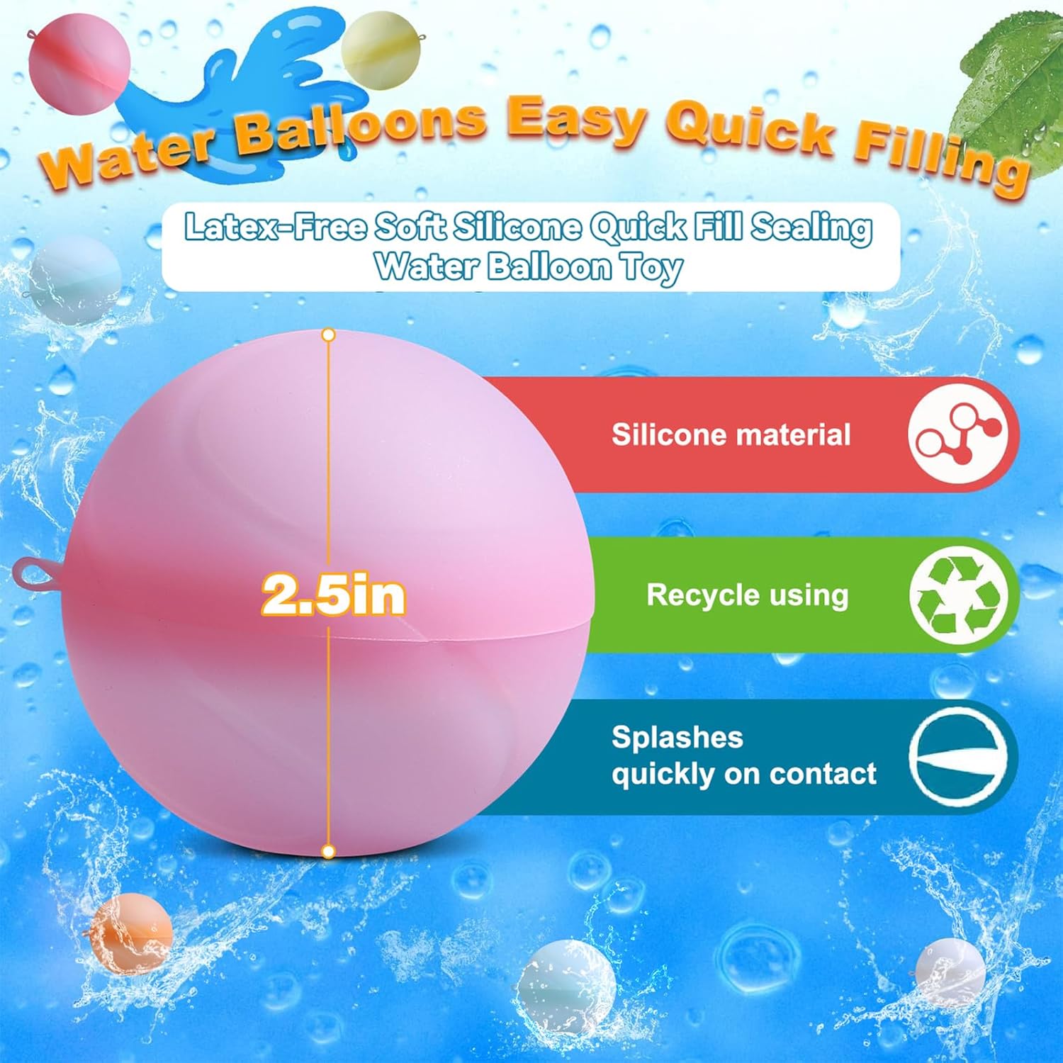 Reusable Water Balloons Water Balls Latex-Free with Portable Mesh Bag Summer (24 Pack)
