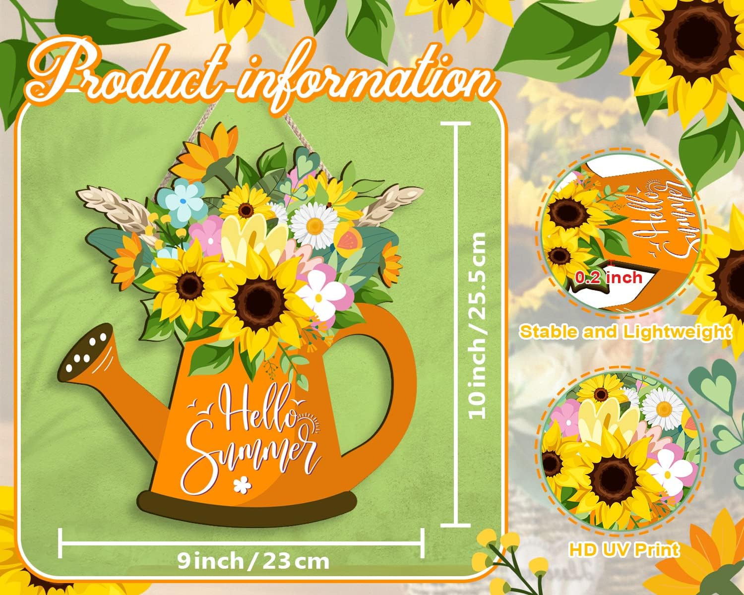 Sunflower Door Sign for Front Door - Welcome Summer Hanging Sign