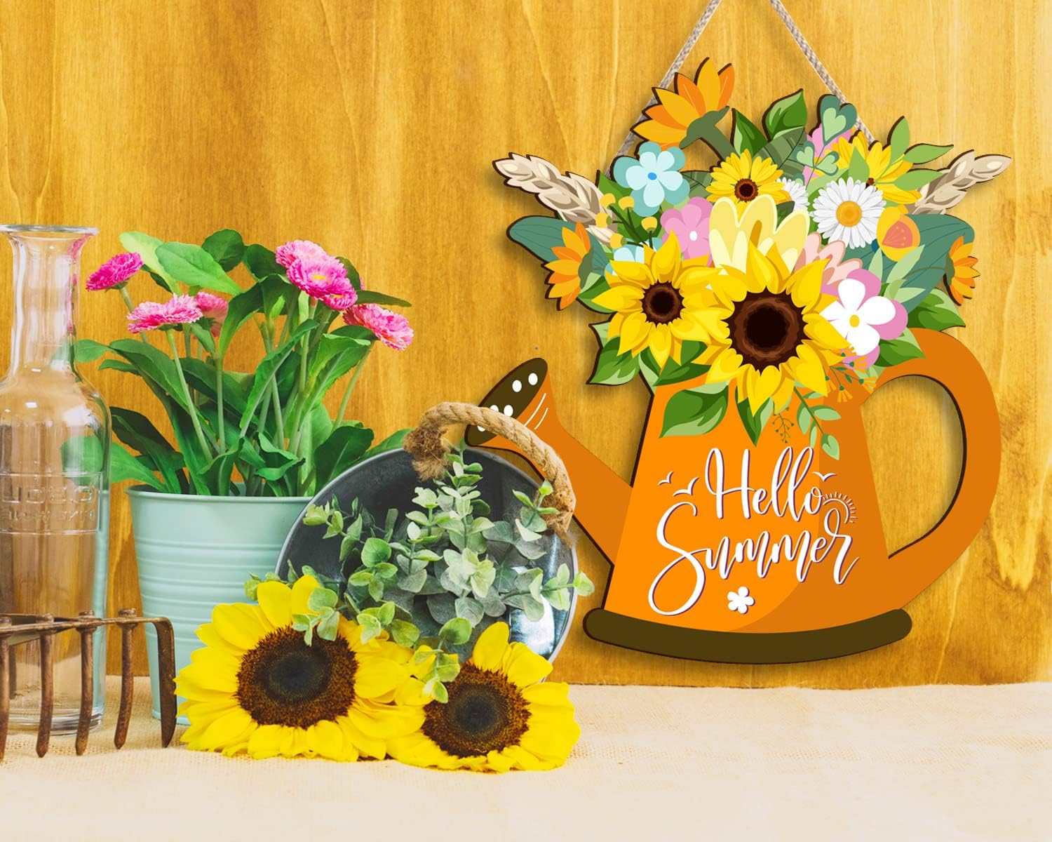 Sunflower Door Sign for Front Door - Welcome Summer Hanging Sign