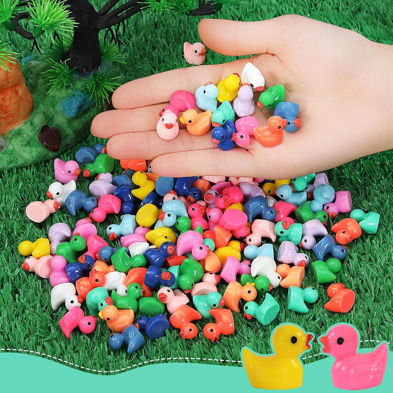 130 Pcs Mini Ducks Bulk Resin Duck Figurines for Miniature Landscape Garden