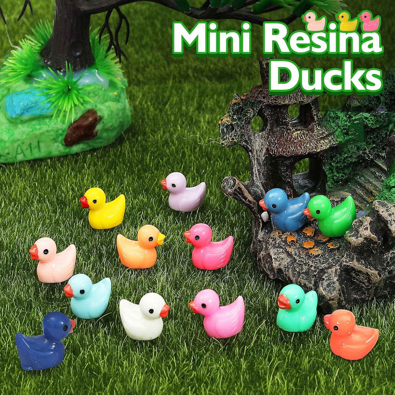 130 Pcs Mini Ducks Bulk Resin Duck Figurines for Miniature Landscape Garden