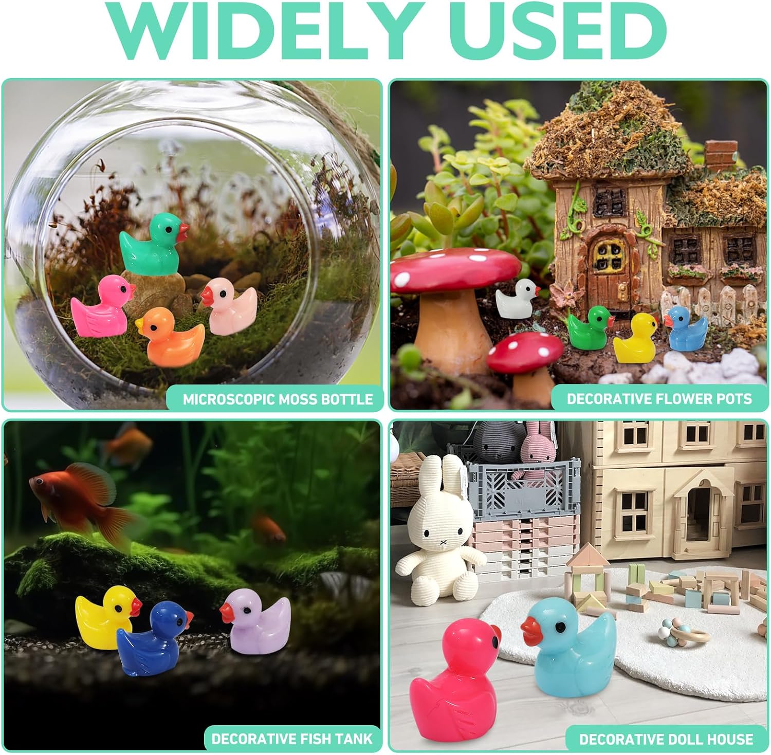 130 Pcs Mini Ducks Bulk Resin Duck Figurines for Miniature Landscape Garden