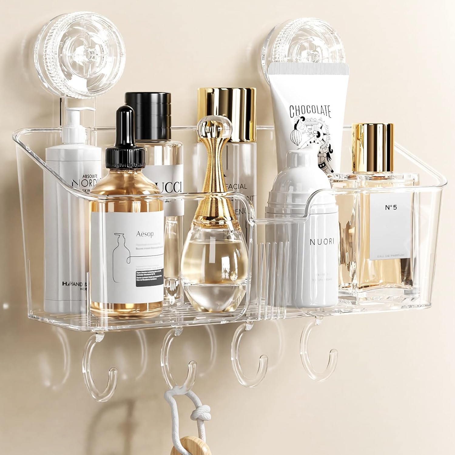 Clear Shower Caddy Suction Cup, No Drilling Removable Shower Shelf | Max Hold 22lbs