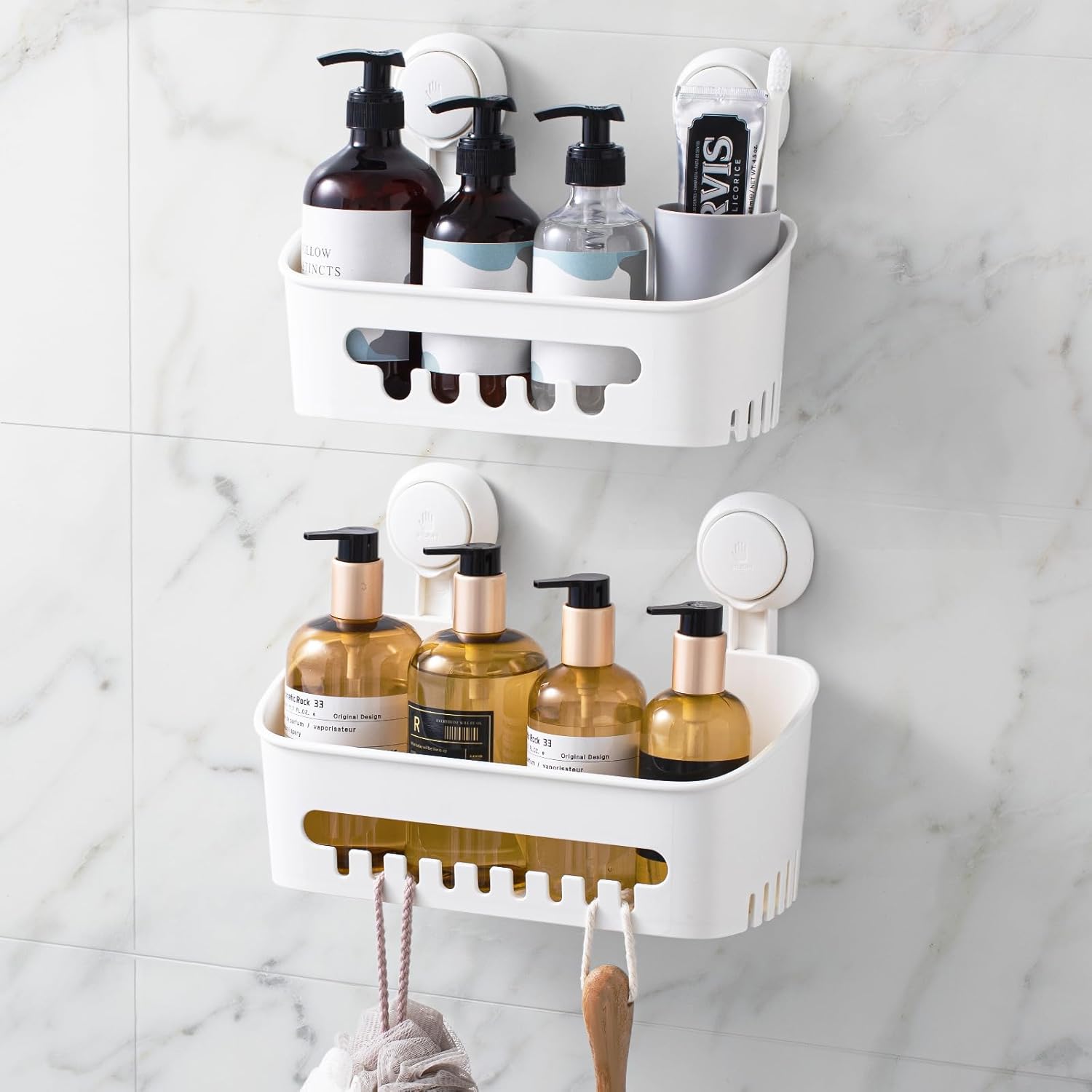 2 Pack Shower Caddy Suction Cup Shower Organizer Removable Bathroom Shelf | Max Hold 22lbs