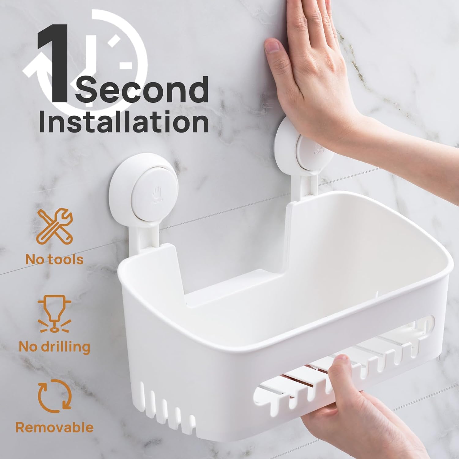 2 Pack Shower Caddy Suction Cup Shower Organizer Removable Bathroom Shelf | Max Hold 22lbs