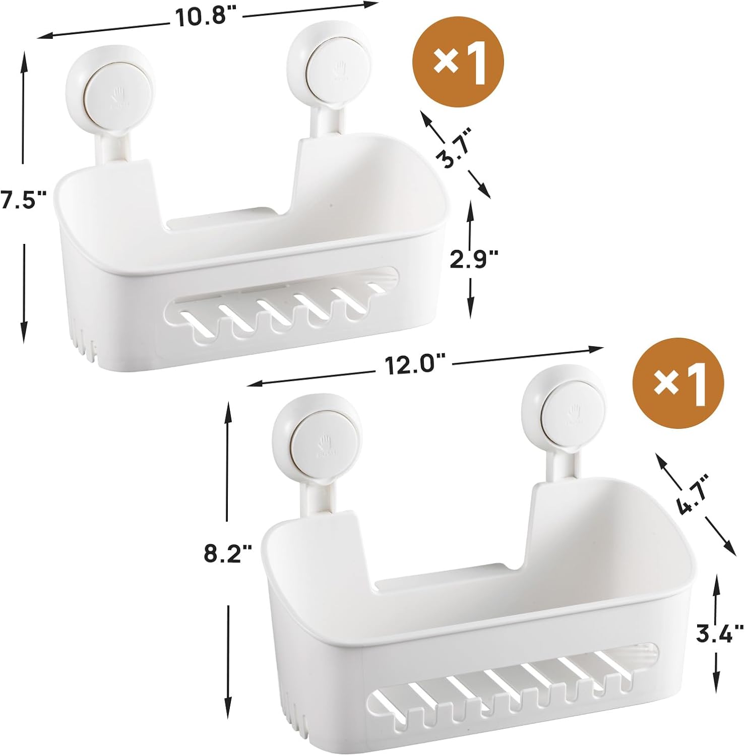 2 Pack Shower Caddy Suction Cup Shower Organizer Removable Bathroom Shelf | Max Hold 22lbs