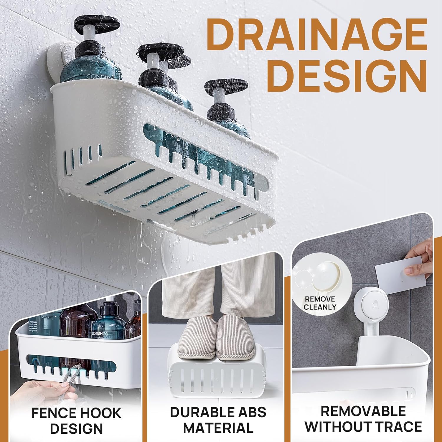 2 Pack Shower Caddy Suction Cup Shower Organizer Removable Bathroom Shelf | Max Hold 22lbs