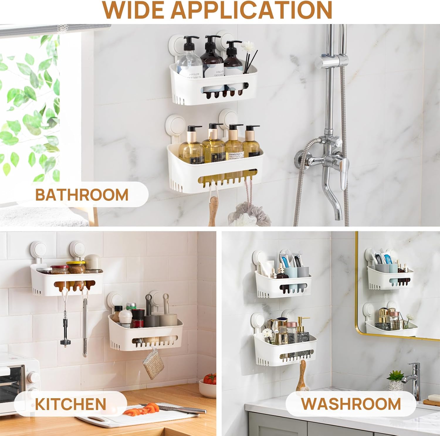 2 Pack Shower Caddy Suction Cup Shower Organizer Removable Bathroom Shelf | Max Hold 22lbs