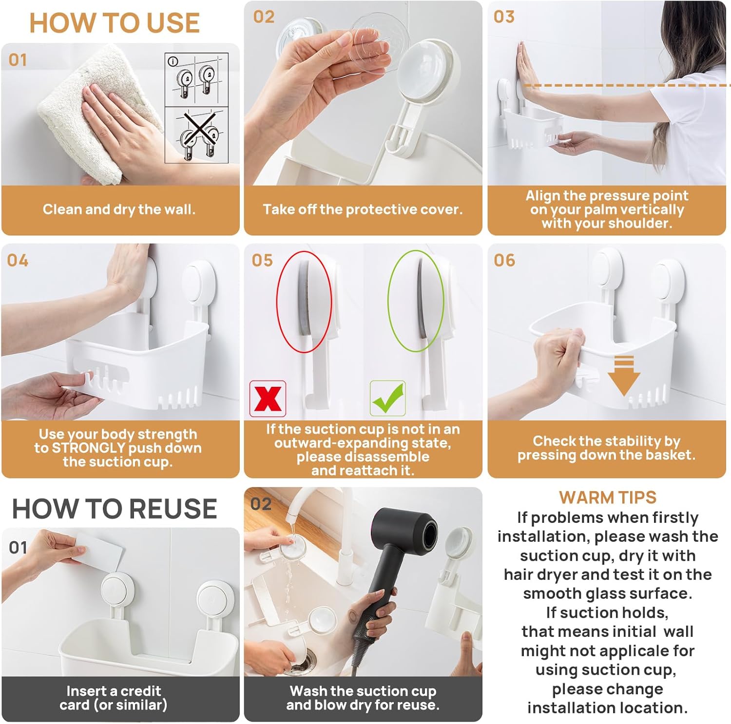 2 Pack Shower Caddy Suction Cup Shower Organizer Removable Bathroom Shelf | Max Hold 22lbs