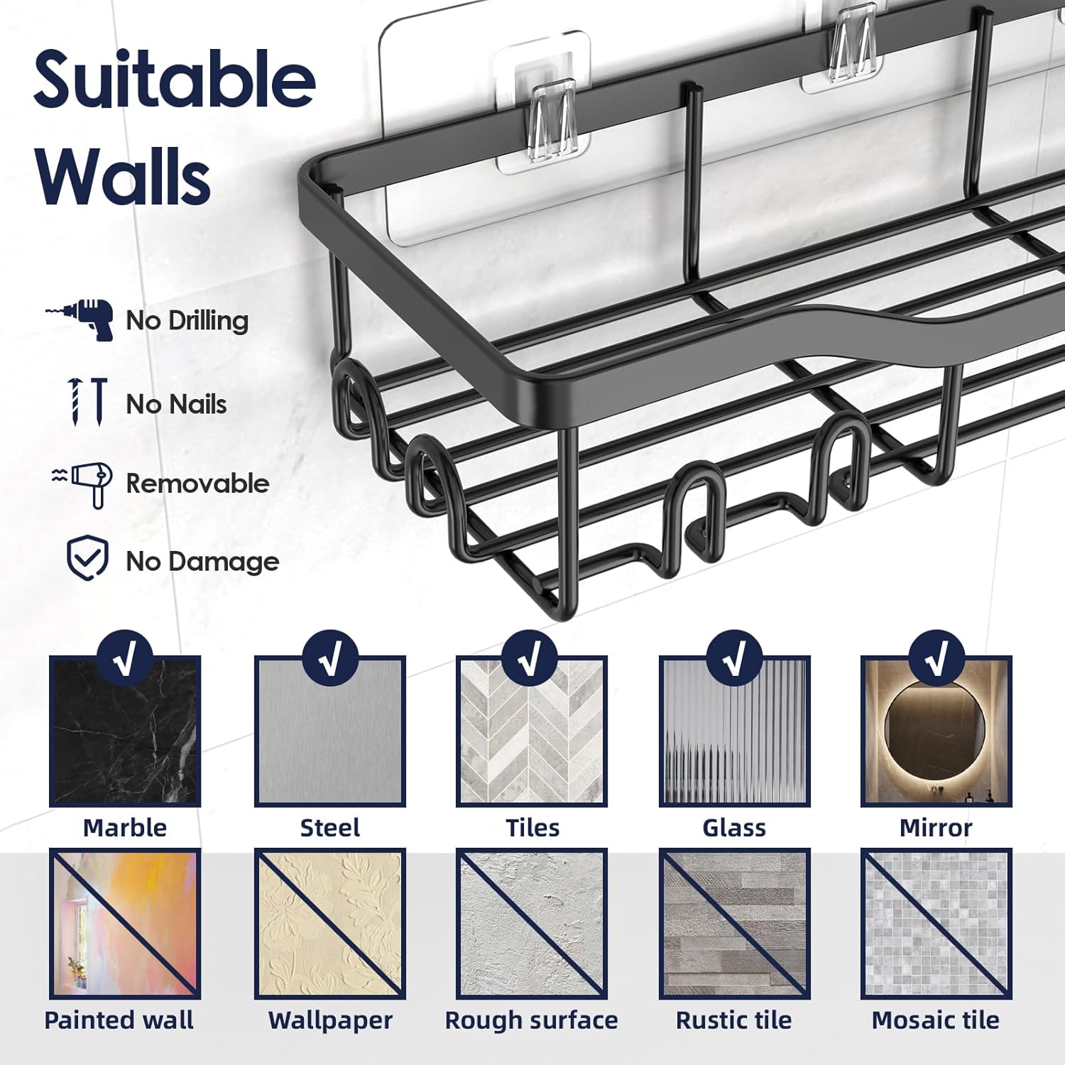 Shower Caddy Adhesive Shower Organizer 7-Pack, Rustproof