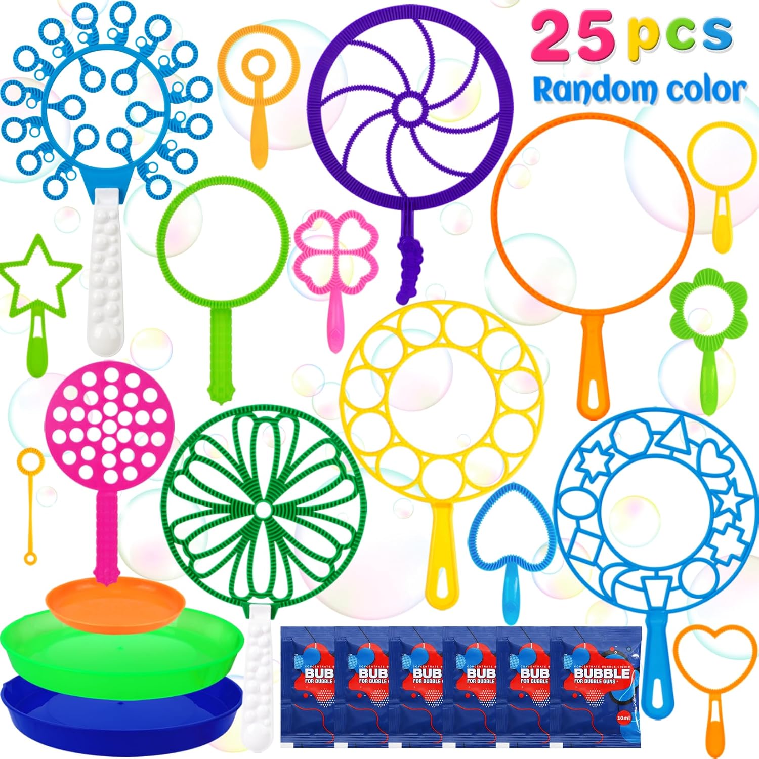 25 PCS Big Bubble Wands Set with Tray Solution, Giant Bubbles Wands Toys