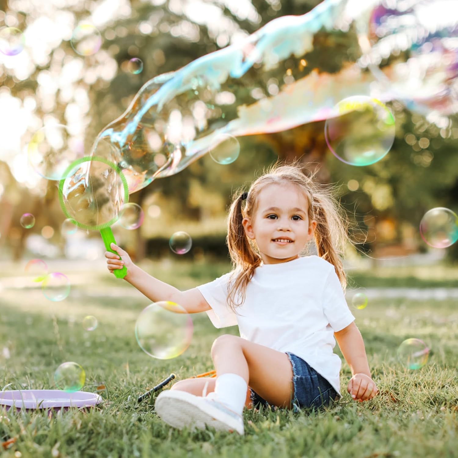 25 PCS Big Bubble Wands Set with Tray Solution, Giant Bubbles Wands Toys
