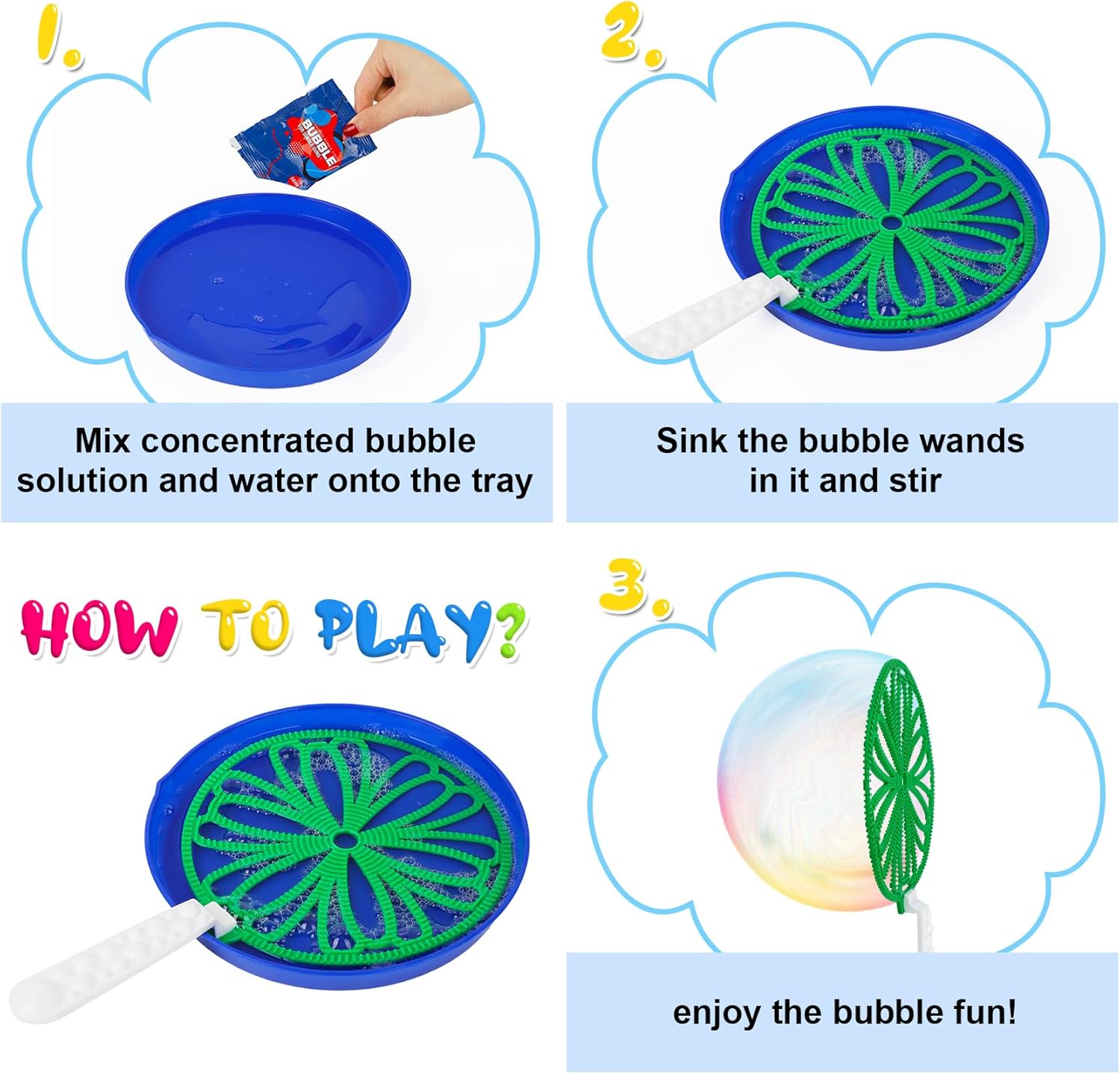25 PCS Big Bubble Wands Set with Tray Solution, Giant Bubbles Wands Toys
