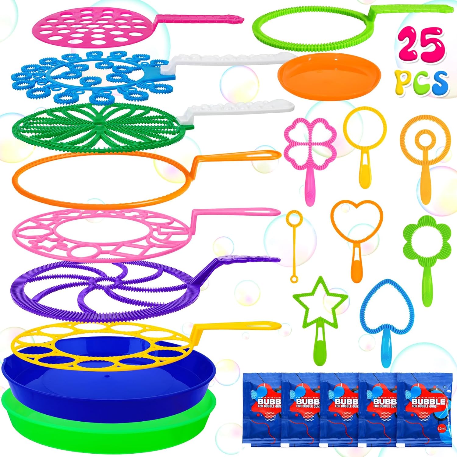 25 PCS Big Bubble Wands Set with Tray Solution, Giant Bubbles Wands Toys