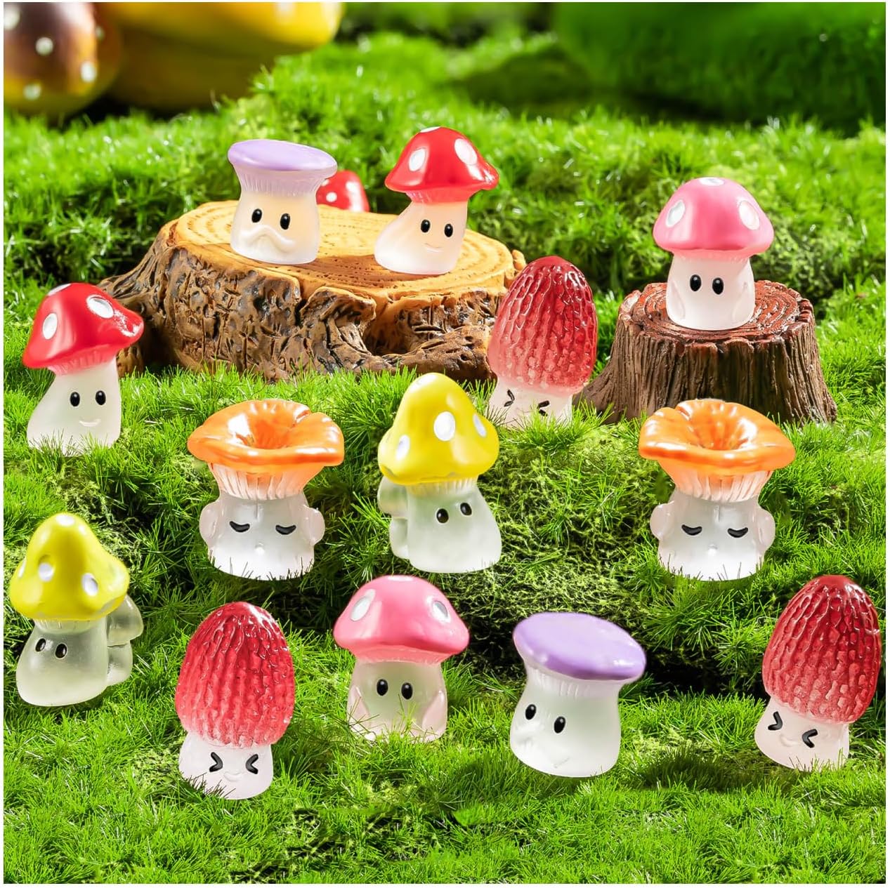 24pcs Mini Mushrooms Cute Resin Tiny Mushrooms Statue