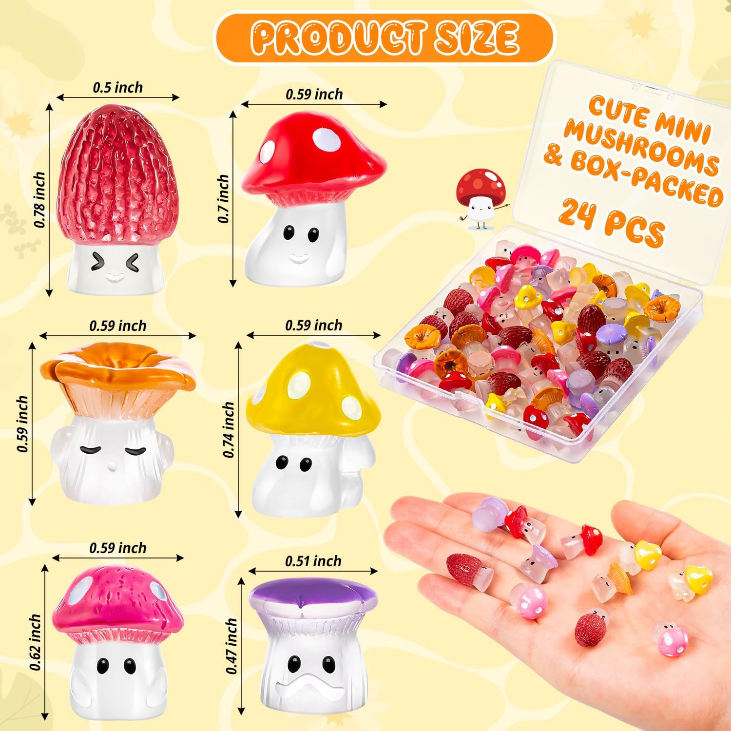 24pcs Mini Mushrooms Cute Resin Tiny Mushrooms Statue