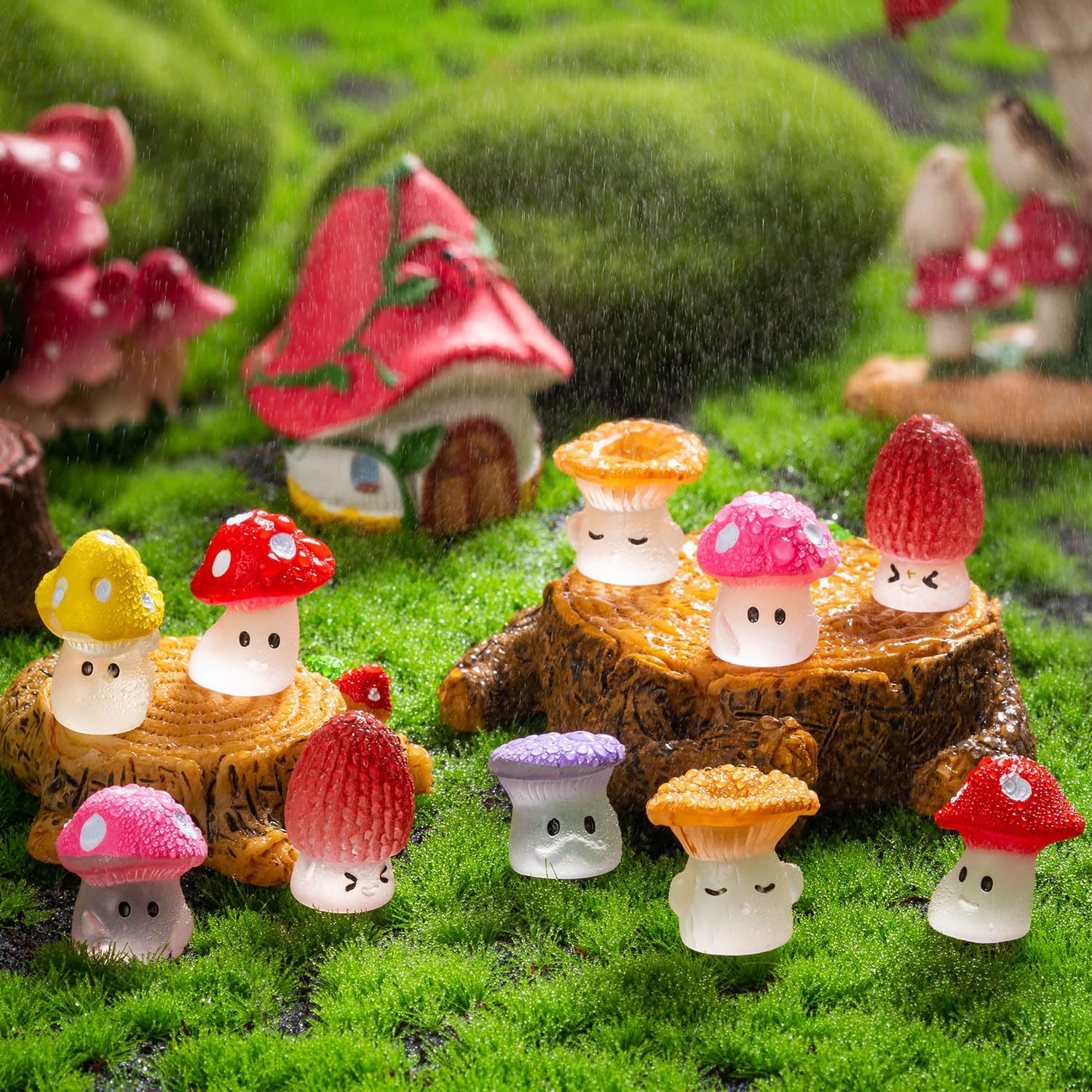 24pcs Mini Mushrooms Cute Resin Tiny Mushrooms Statue