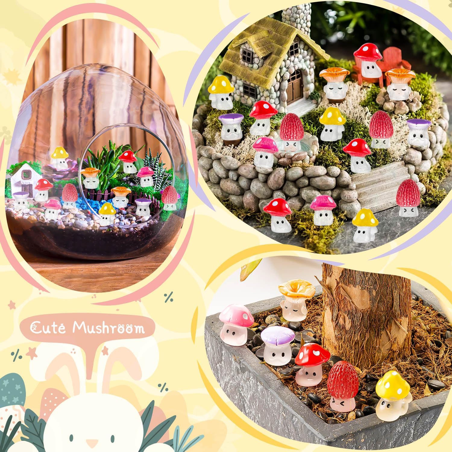 24pcs Mini Mushrooms Cute Resin Tiny Mushrooms Statue