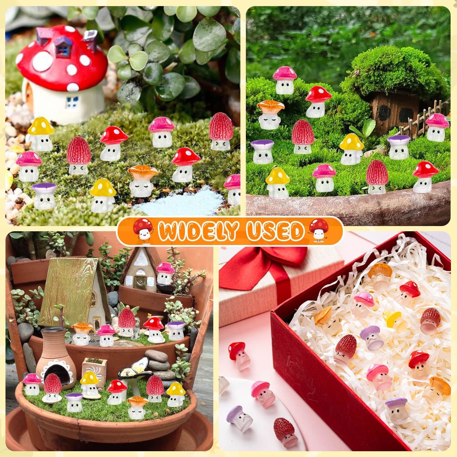 24pcs Mini Mushrooms Cute Resin Tiny Mushrooms Statue