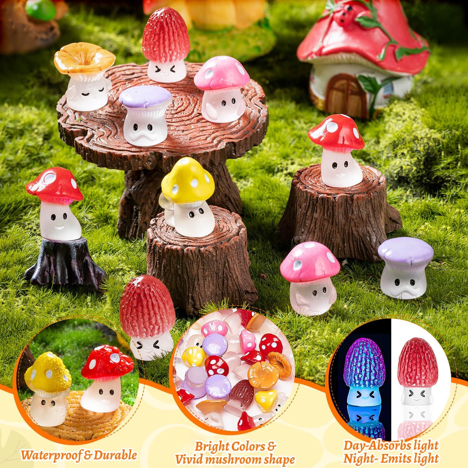24pcs Mini Mushrooms Cute Resin Tiny Mushrooms Statue