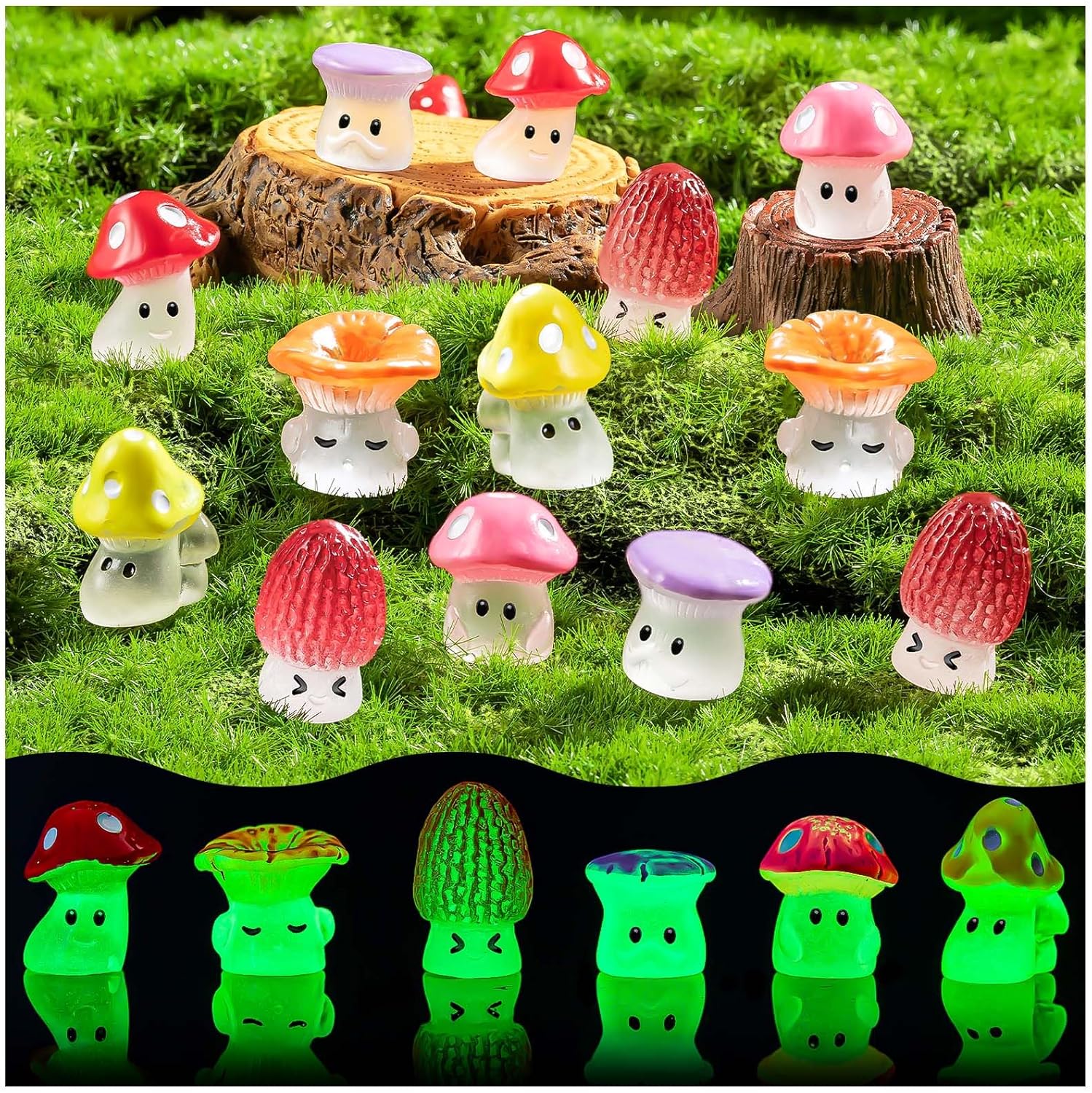 24pcs Mini Mushrooms Cute Resin Tiny Mushrooms Statue
