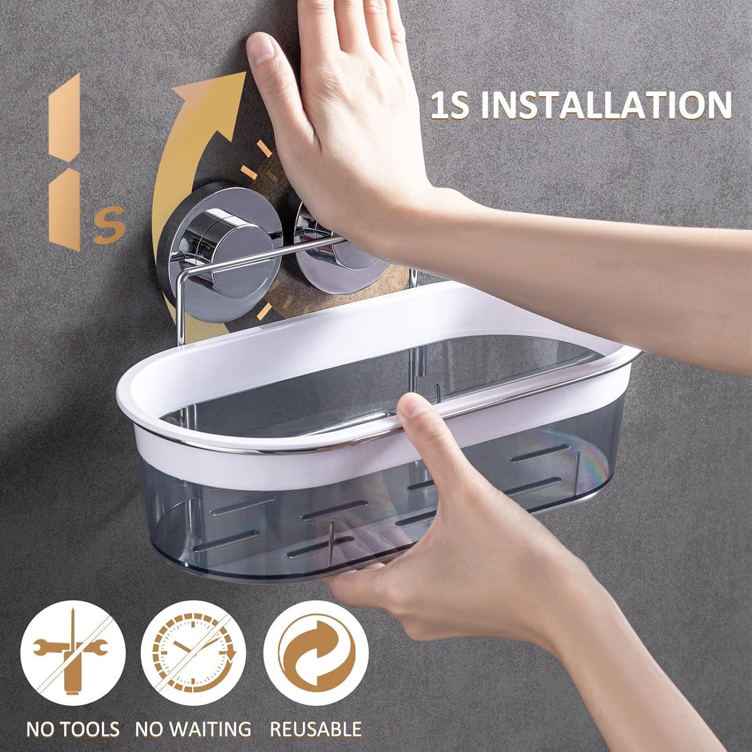 NO-Drilling Shower Organizer Suction Basket Bathroom Storage Max Hold 22lbs