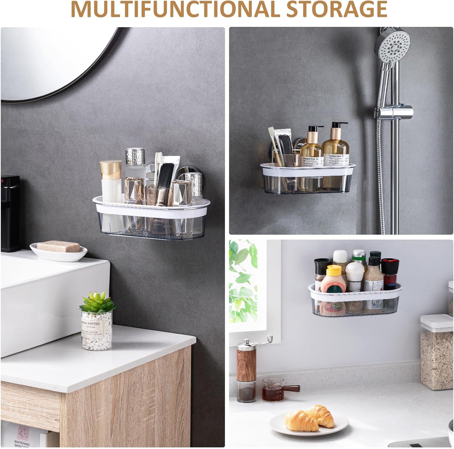 NO-Drilling Shower Organizer Suction Basket Bathroom Storage Max Hold 22lbs