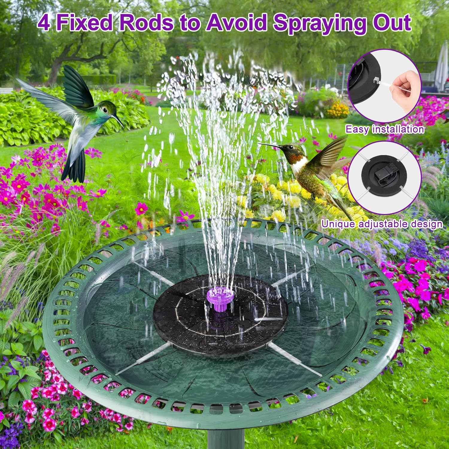 3.5W Solar Bird Bath Fountain Pump, Solar Powered Water Pump, Outdoor Water Fountain with 8-in-1 Nozzles