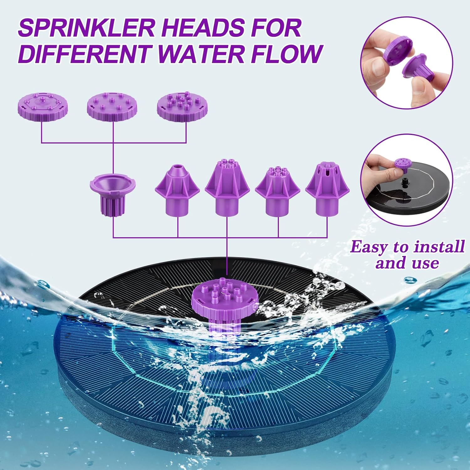 3.5W Solar Bird Bath Fountain Pump, Solar Powered Water Pump, Outdoor Water Fountain with 8-in-1 Nozzles