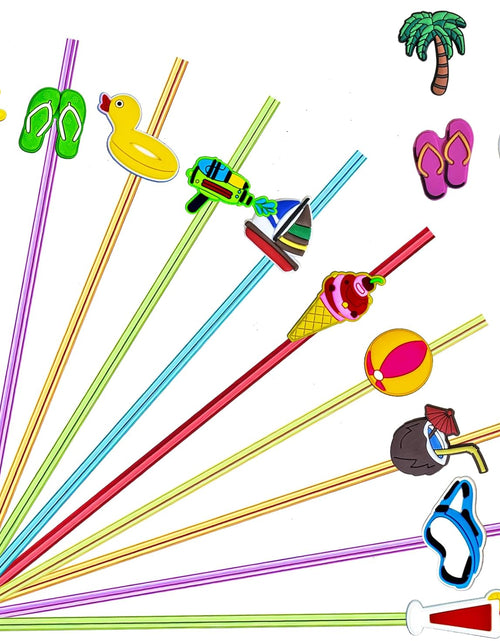 Load image into Gallery viewer, 28pcs Pool Party Themed Reusable Crazy straws，Summer Beach Party With 2 Cleaning Brushes
