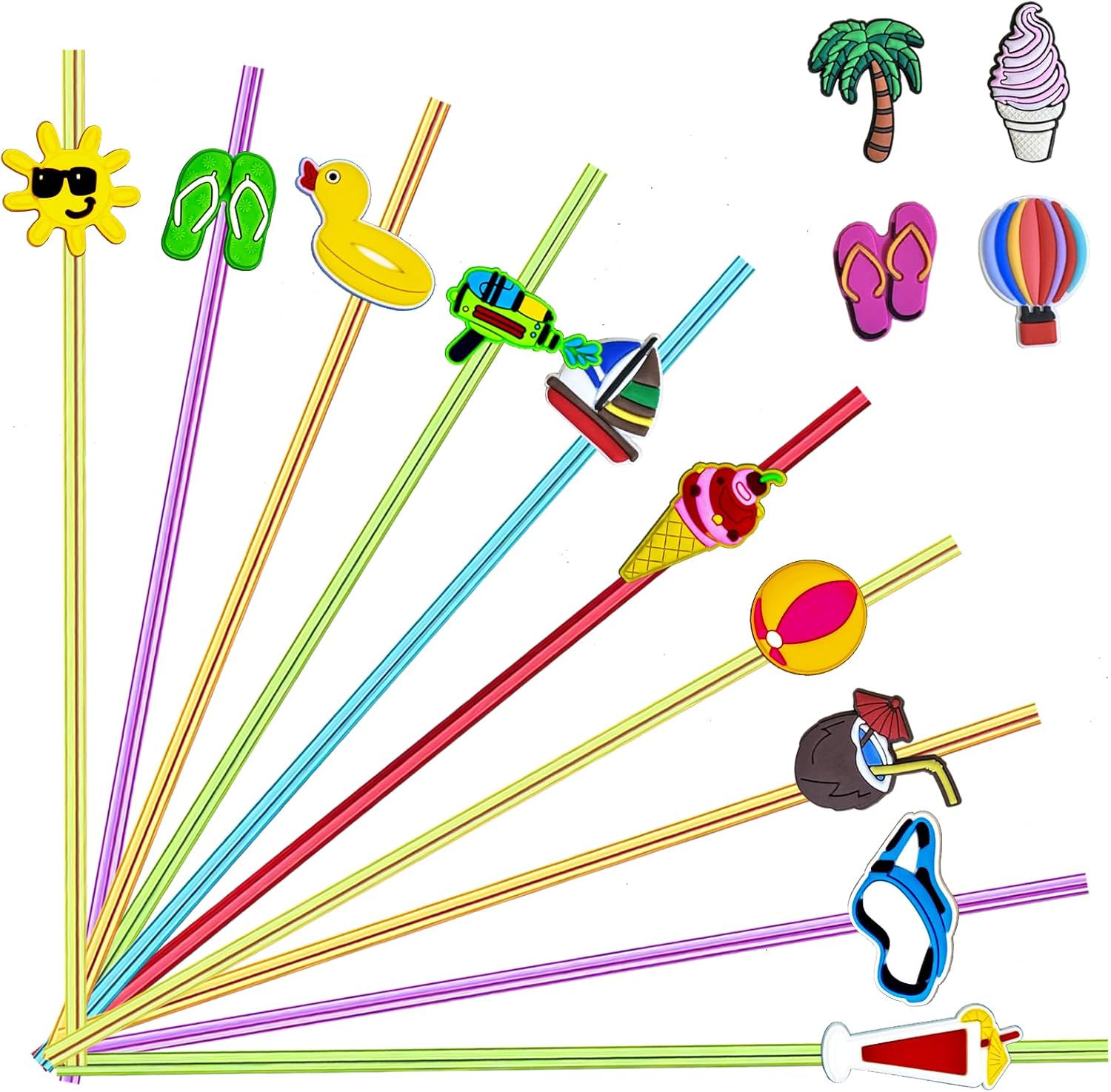 28pcs Pool Party Themed Reusable Crazy straws，Summer Beach Party With 2 Cleaning Brushes